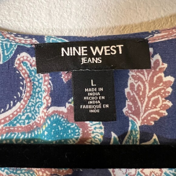 Nine West Jeans Floral Flowy Semi Sheer Peasant Top Women's Large - Picture 3 of 6